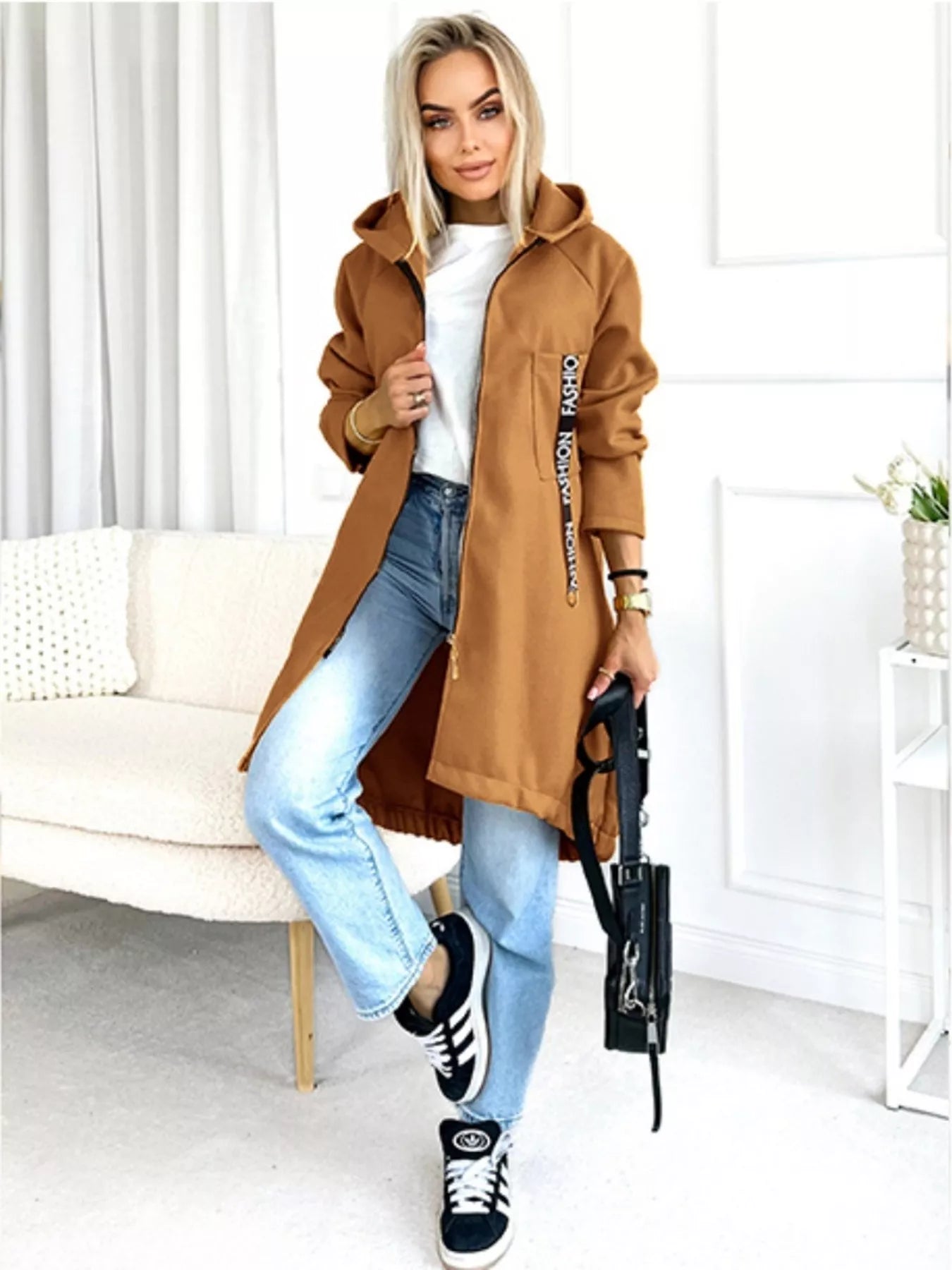 Full Size Zip Up Longline Hooded Outerwear Plus Size - Rochelle's House LLC