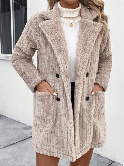 Fuzzy Button Up Long Sleeve Coat with Pockets - Rochelle's House LLC