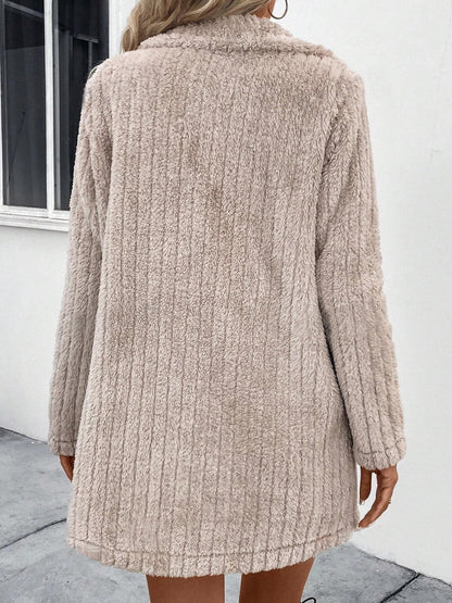 Fuzzy Button Up Long Sleeve Coat with Pockets - Rochelle's House LLC