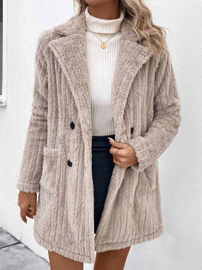 Fuzzy Button Up Long Sleeve Coat with Pockets - Rochelle's House LLC