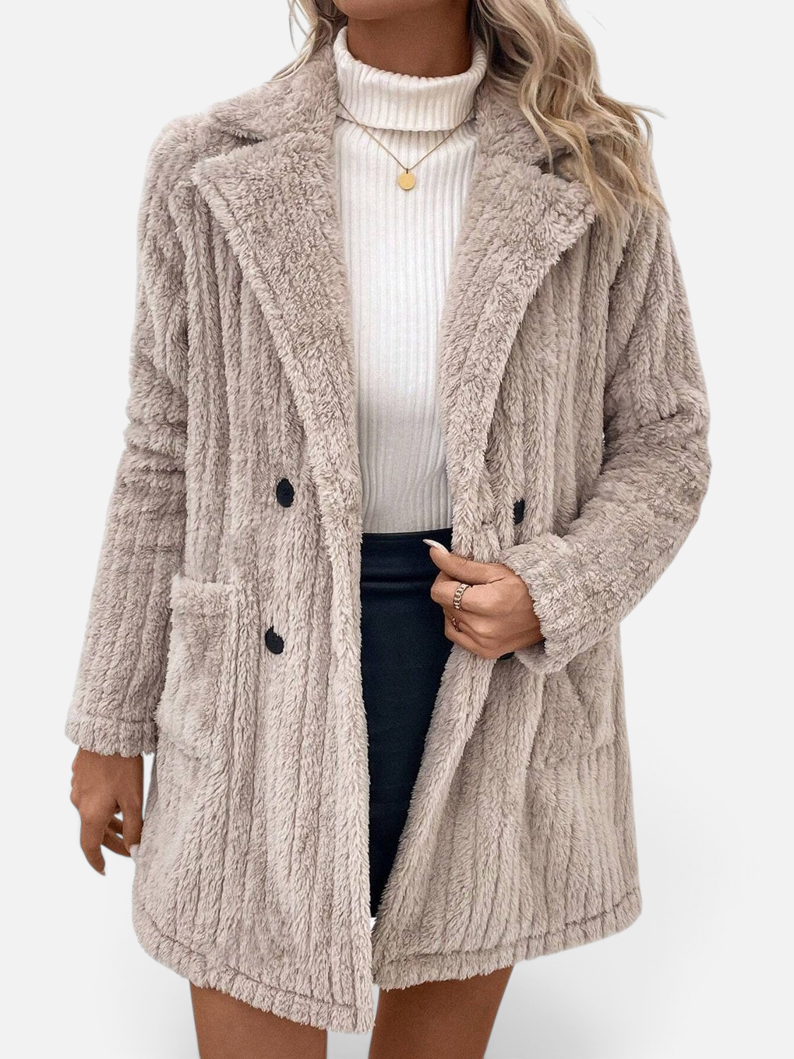 Fuzzy Button Up Long Sleeve Coat with Pockets - Rochelle's House LLC
