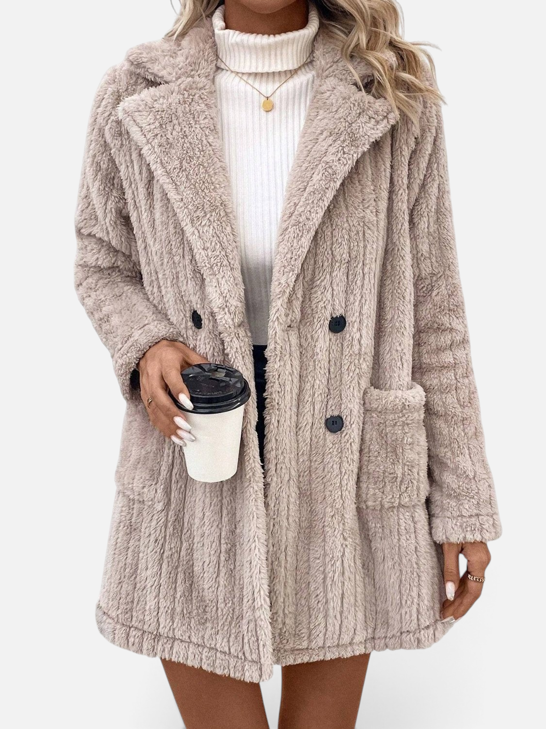 Fuzzy Button Up Long Sleeve Coat with Pockets - Rochelle's House LLC
