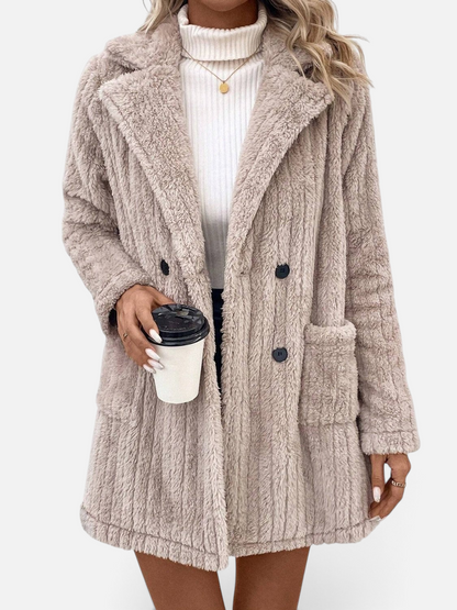 Fuzzy Button Up Long Sleeve Coat with Pockets - Rochelle's House LLC