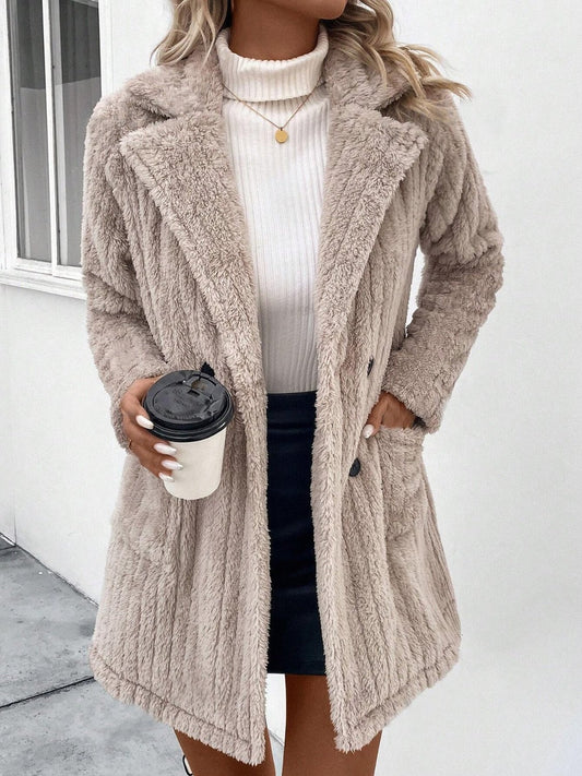 Fuzzy Button Up Long Sleeve Coat with Pockets - Rochelle's House LLC