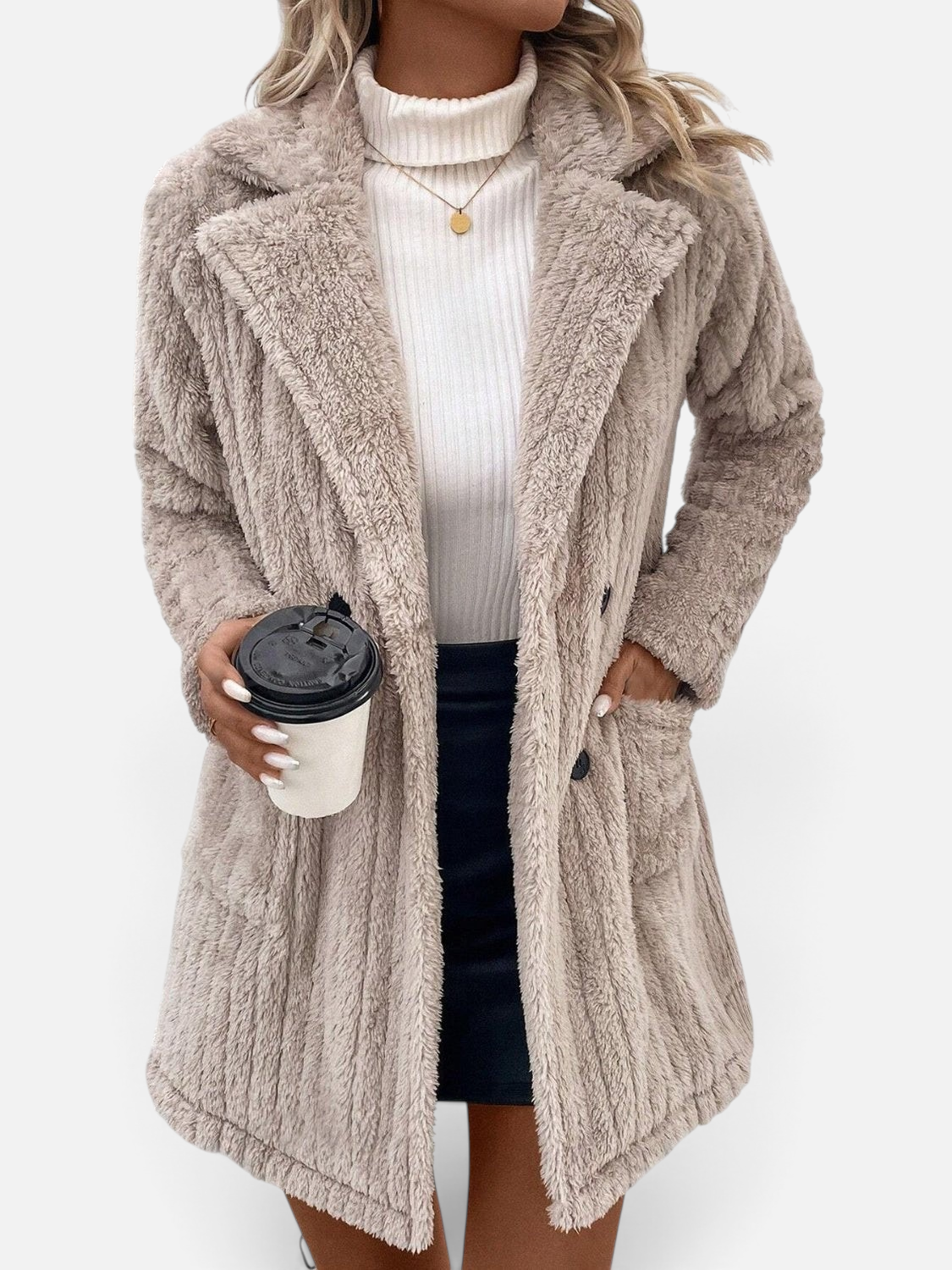 Fuzzy Button Up Long Sleeve Coat with Pockets - Rochelle's House LLC