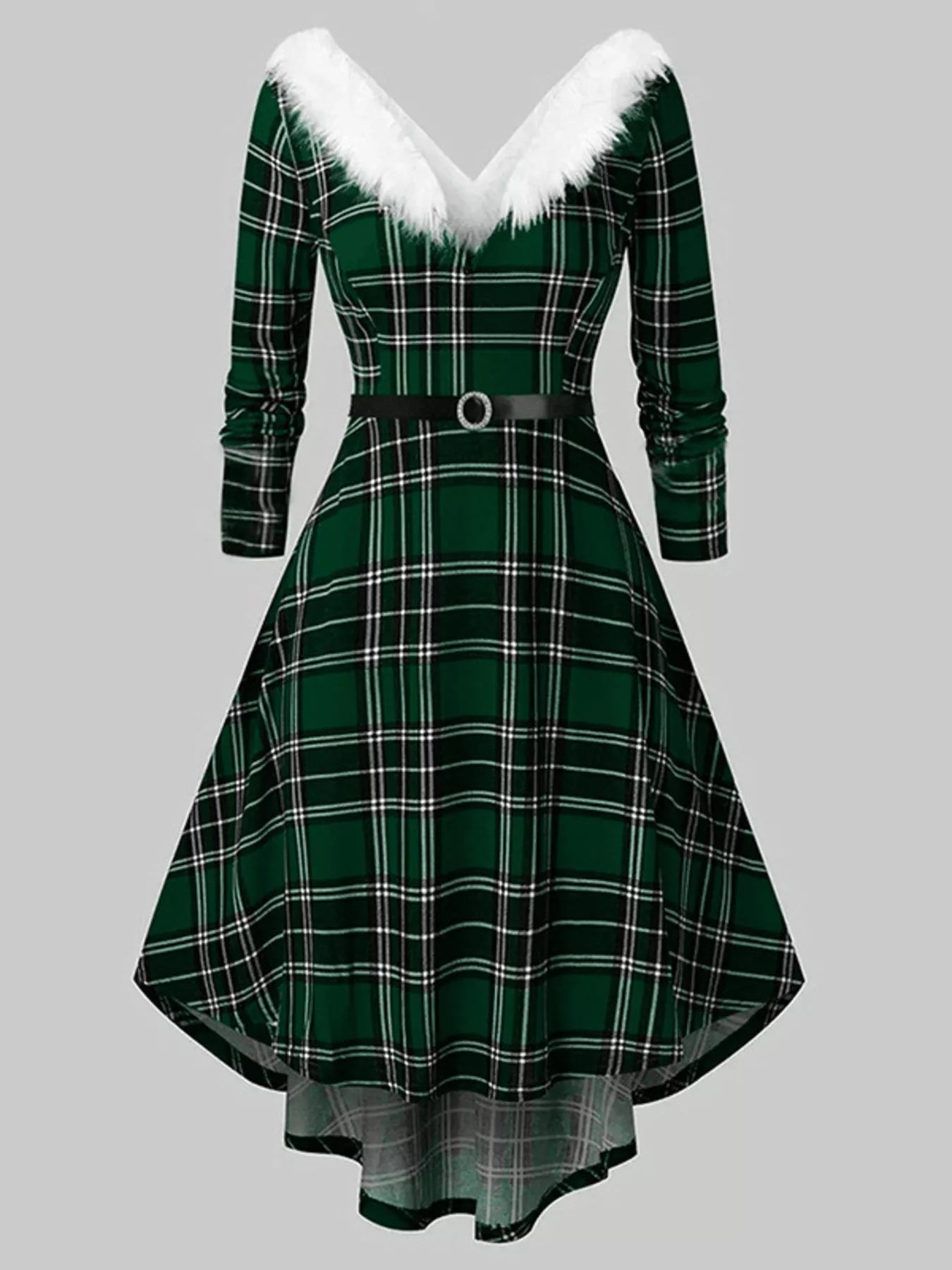 Fuzzy Trim Long Sleeve Christmas Dress - Rochelle's House LLC