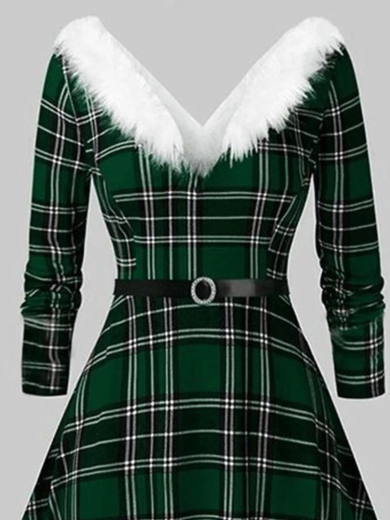 Fuzzy Trim Long Sleeve Christmas Dress - Rochelle's House LLC