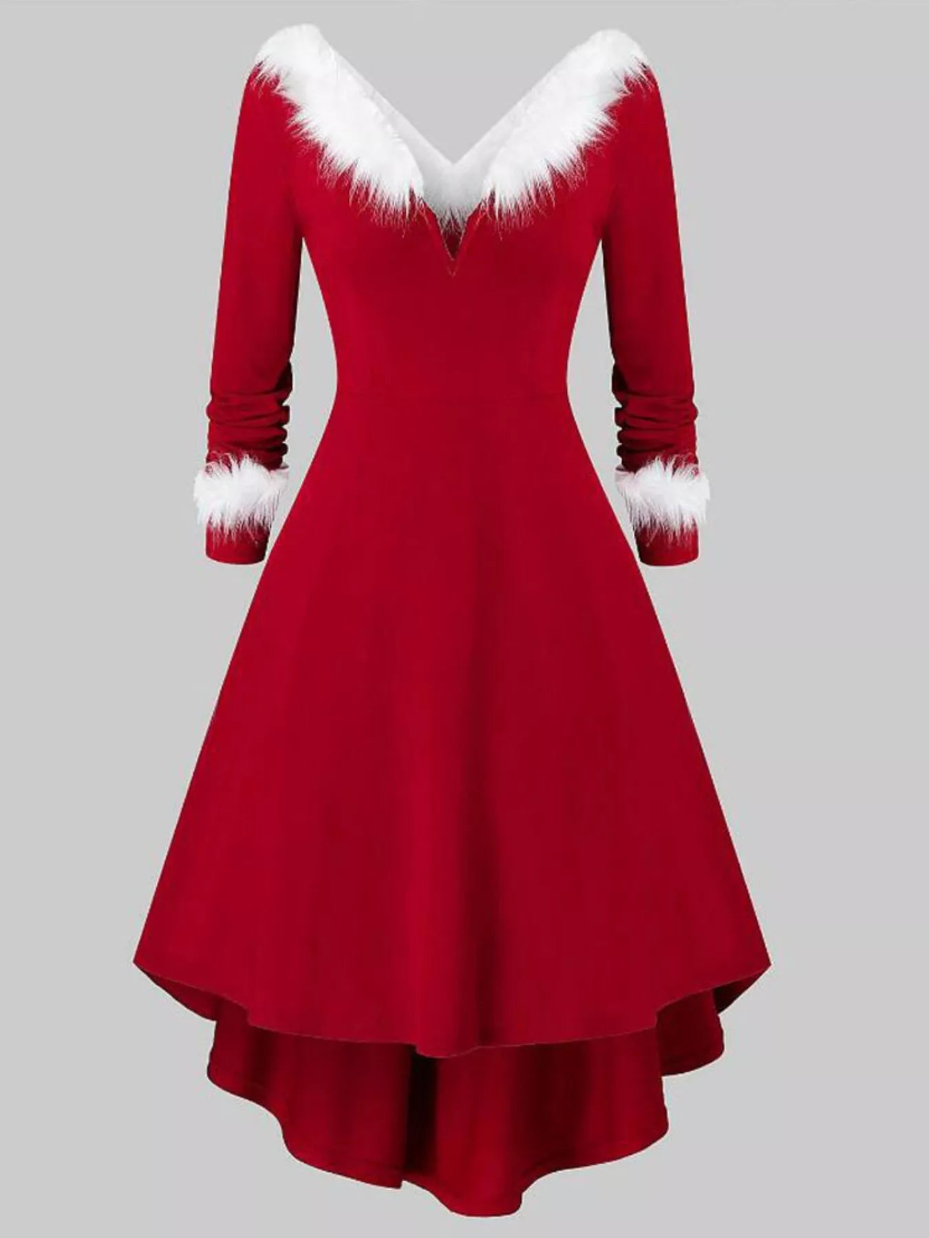 Fuzzy Trim Long Sleeve Christmas Dress - Rochelle's House LLC