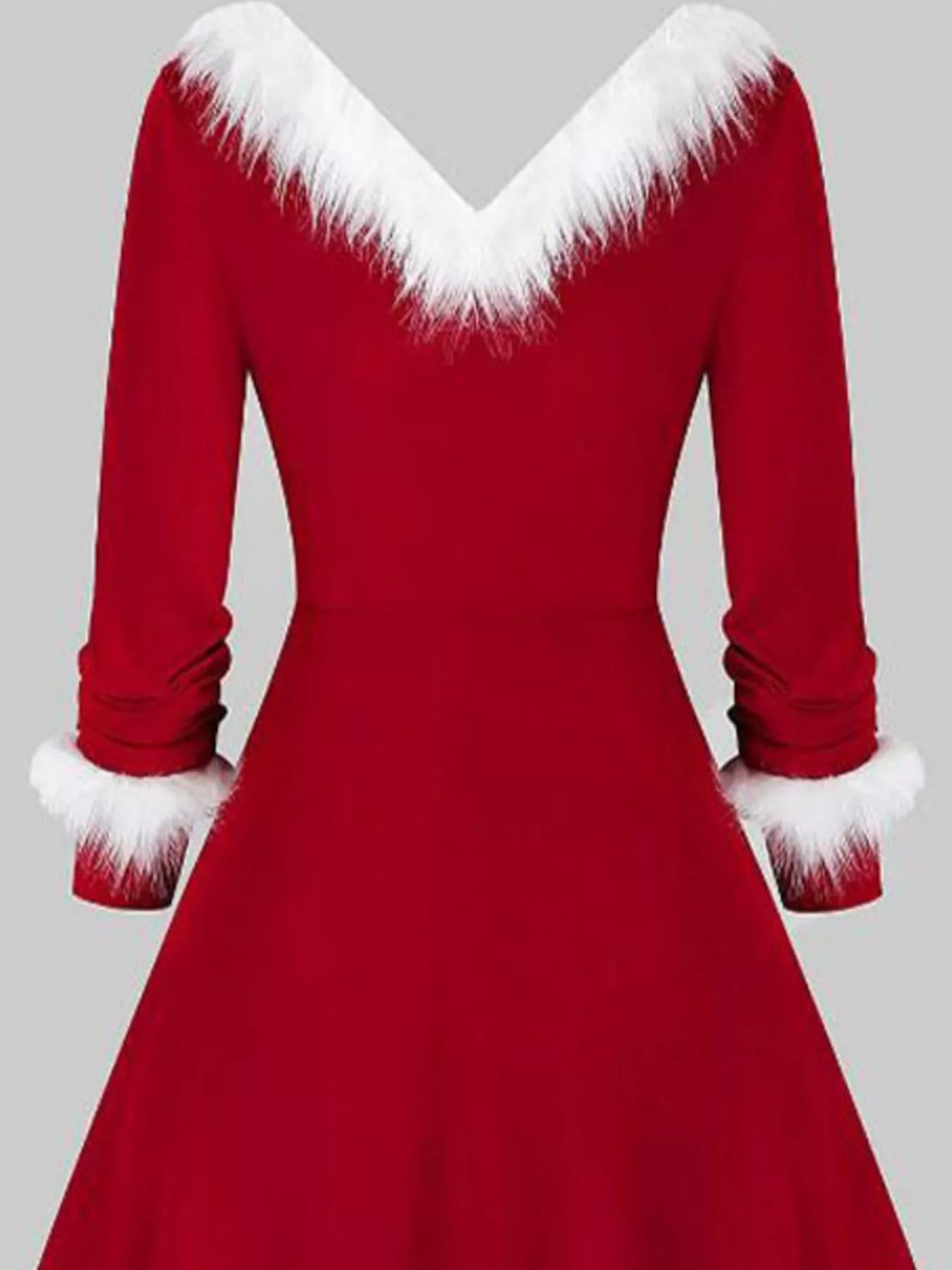 Fuzzy Trim Long Sleeve Christmas Dress - Rochelle's House LLC