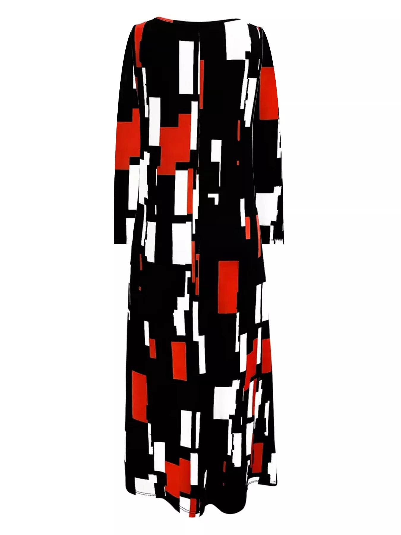 Geometric Print Long Sleeve Maxi Dress - Rochelle's House LLC