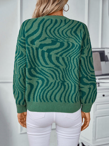 Geometric Round Neck Long Sleeve Sweater - Rochelle's House LLC
