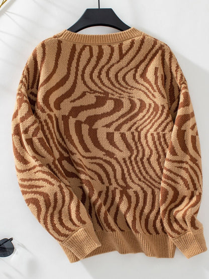 Geometric Round Neck Long Sleeve Sweater - Rochelle's House LLC