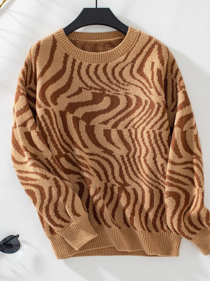 Geometric Round Neck Long Sleeve Sweater - Rochelle's House LLC
