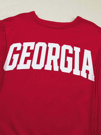 GEORGIE Letter Raw Seam Drop Shoulder Loose Tee - Rochelle's House LLC