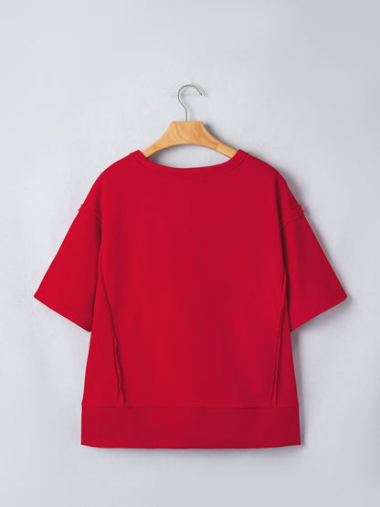 GEORGIE Letter Raw Seam Drop Shoulder Loose Tee - Rochelle's House LLC