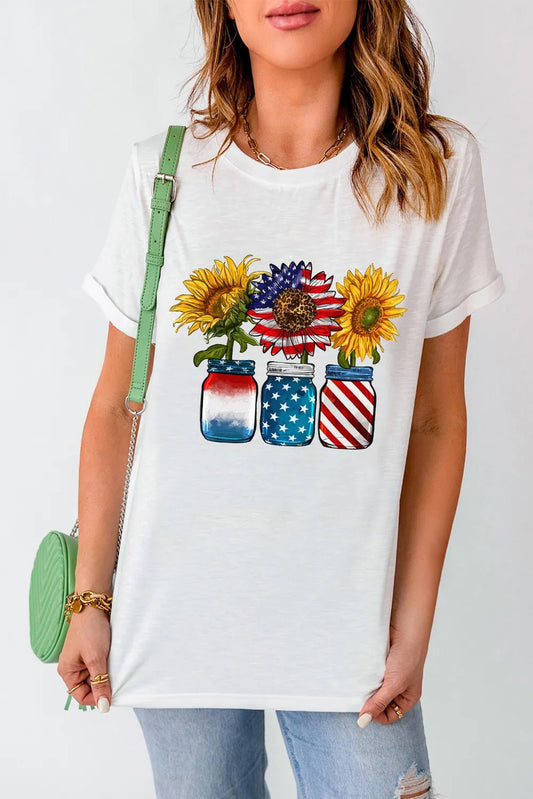 Front view of Graphic Round Neck Short Sleeve T-Shirt in White showing neckline and sleeve details