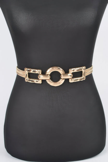 Front view of Hammered Metal Buckle Stretch Belt showing neckline and sleeve details