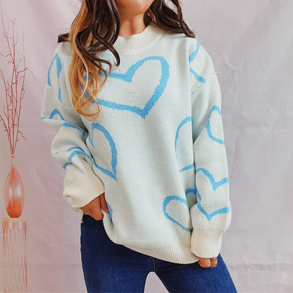Heart Pattern Long Sleeve Sweater - Rochelle's House LLC