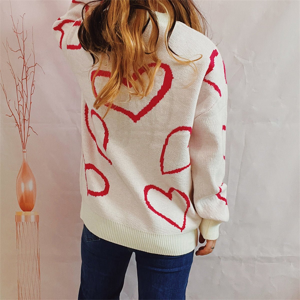 Heart Pattern Long Sleeve Sweater - Rochelle's House LLC