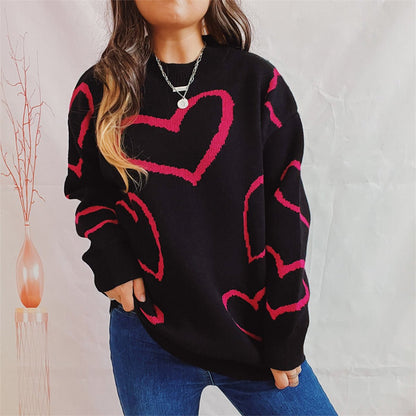 Heart Pattern Long Sleeve Sweater - Rochelle's House LLC
