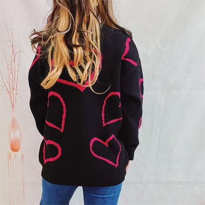 Heart Pattern Long Sleeve Sweater - Rochelle's House LLC