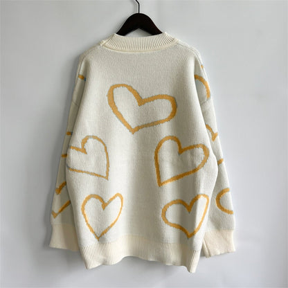 Heart Pattern Long Sleeve Sweater - Rochelle's House LLC