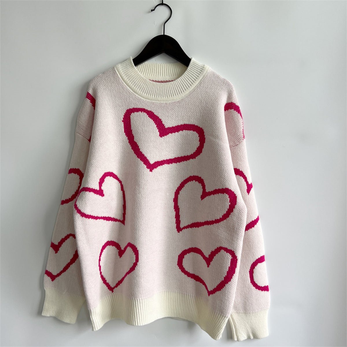 Heart Pattern Long Sleeve Sweater - Rochelle's House LLC