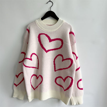 Heart Pattern Long Sleeve Sweater - Rochelle's House LLC