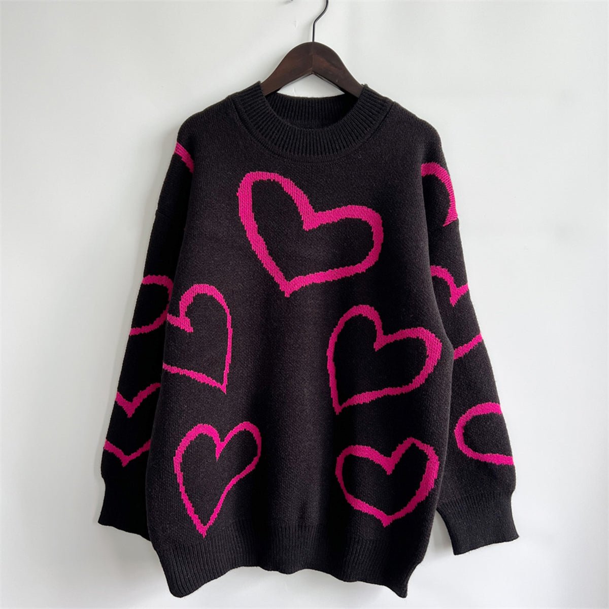 Heart Pattern Long Sleeve Sweater - Rochelle's House LLC