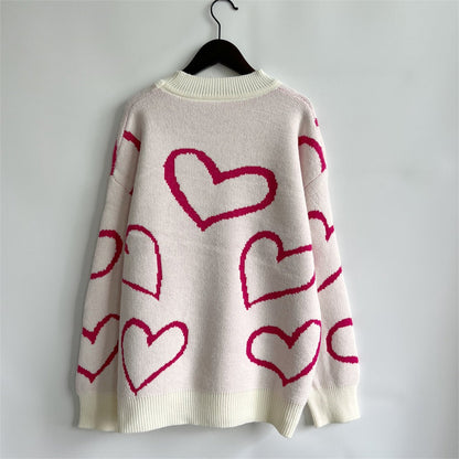 Heart Pattern Long Sleeve Sweater - Rochelle's House LLC
