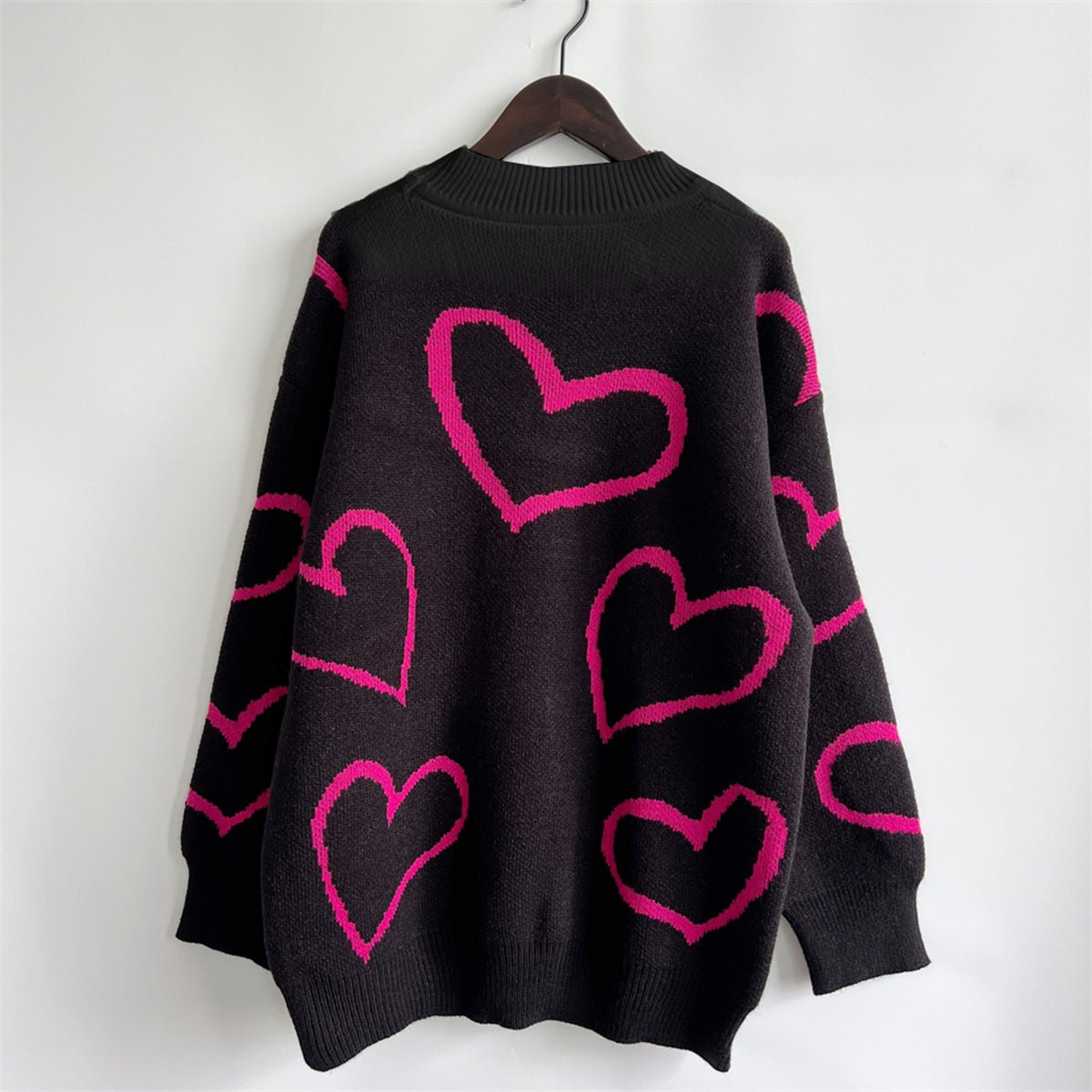 Heart Pattern Long Sleeve Sweater - Rochelle's House LLC
