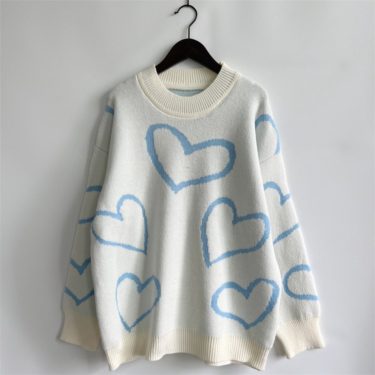 Heart Pattern Long Sleeve Sweater - Rochelle's House LLC