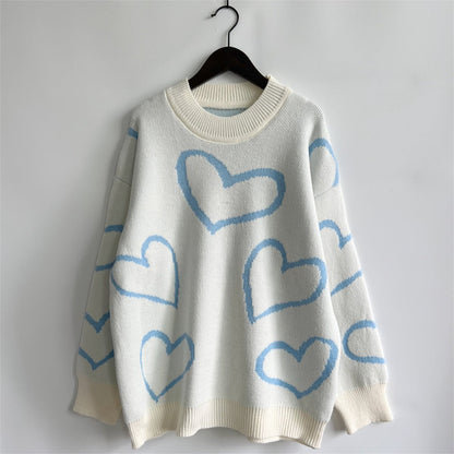 Heart Pattern Long Sleeve Sweater - Rochelle's House LLC