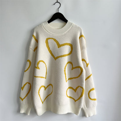 Heart Pattern Long Sleeve Sweater - Rochelle's House LLC