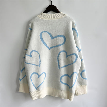 Heart Pattern Long Sleeve Sweater - Rochelle's House LLC