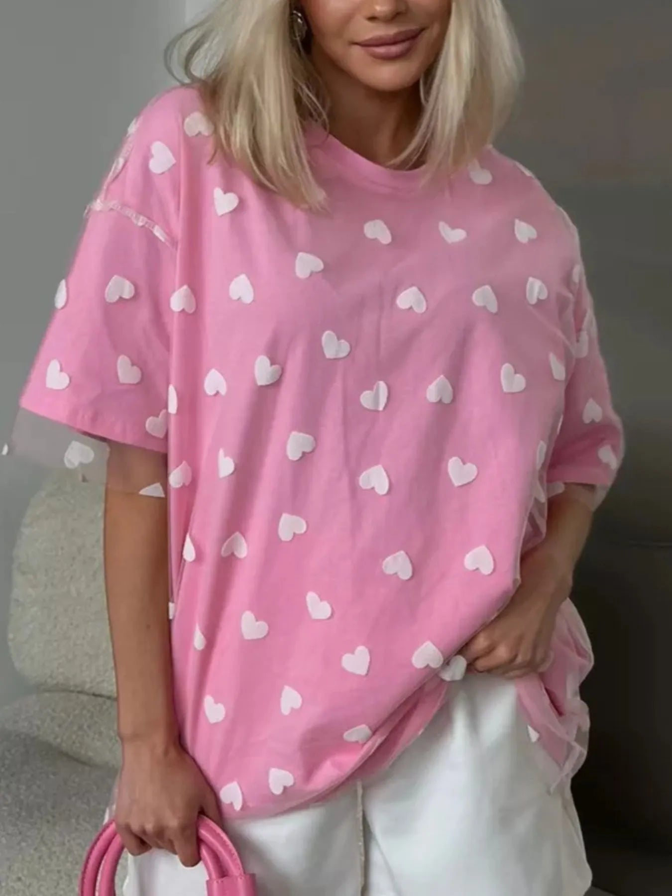 Heart Print Oversized T-Shirt - Rochelle's House LLC