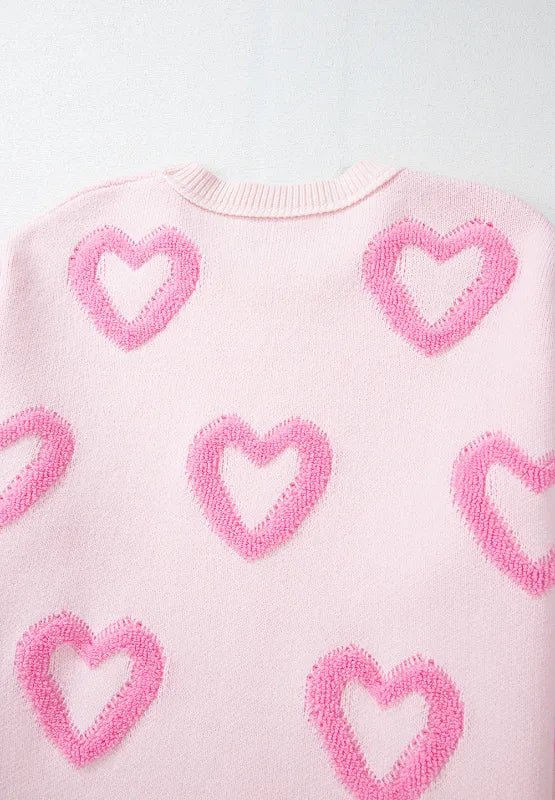 High - Low Heart Round Neck Long Sleeve Sweater - Rochelle's House LLC