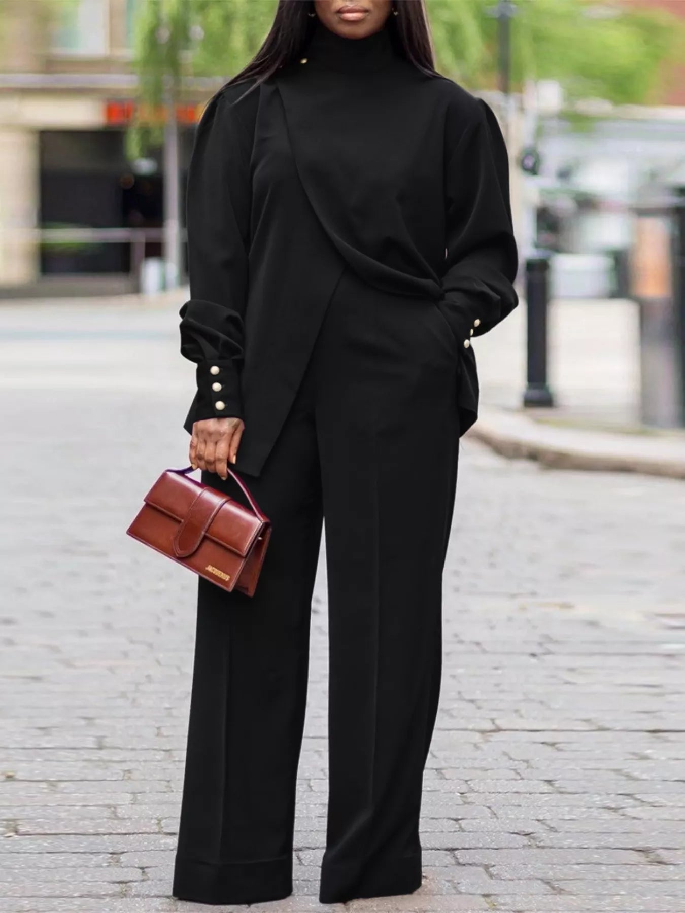 High Neck Asymmetric Top and Pants Set - Rochelle's House LLC