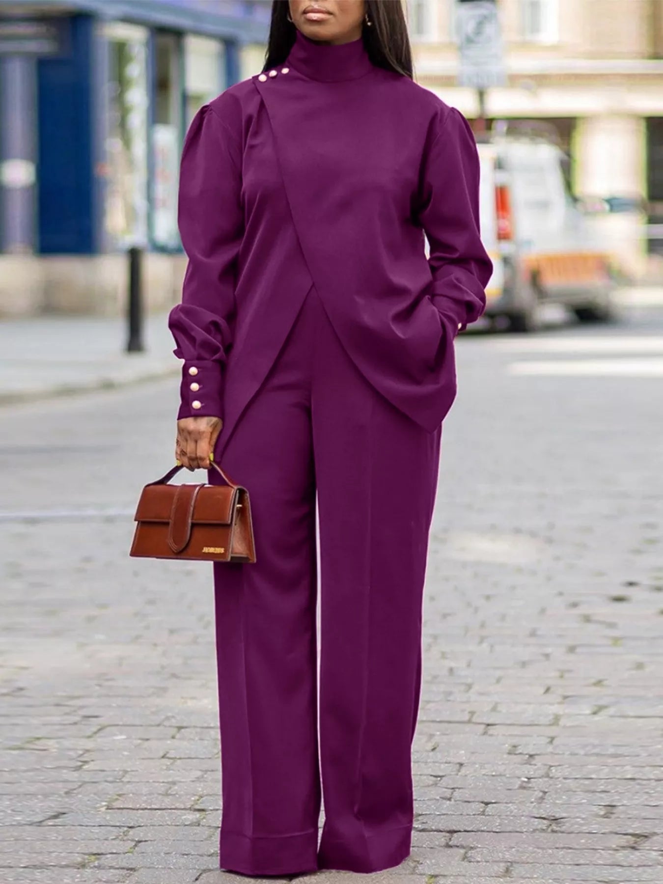 High Neck Asymmetric Top and Pants Set - Rochelle's House LLC