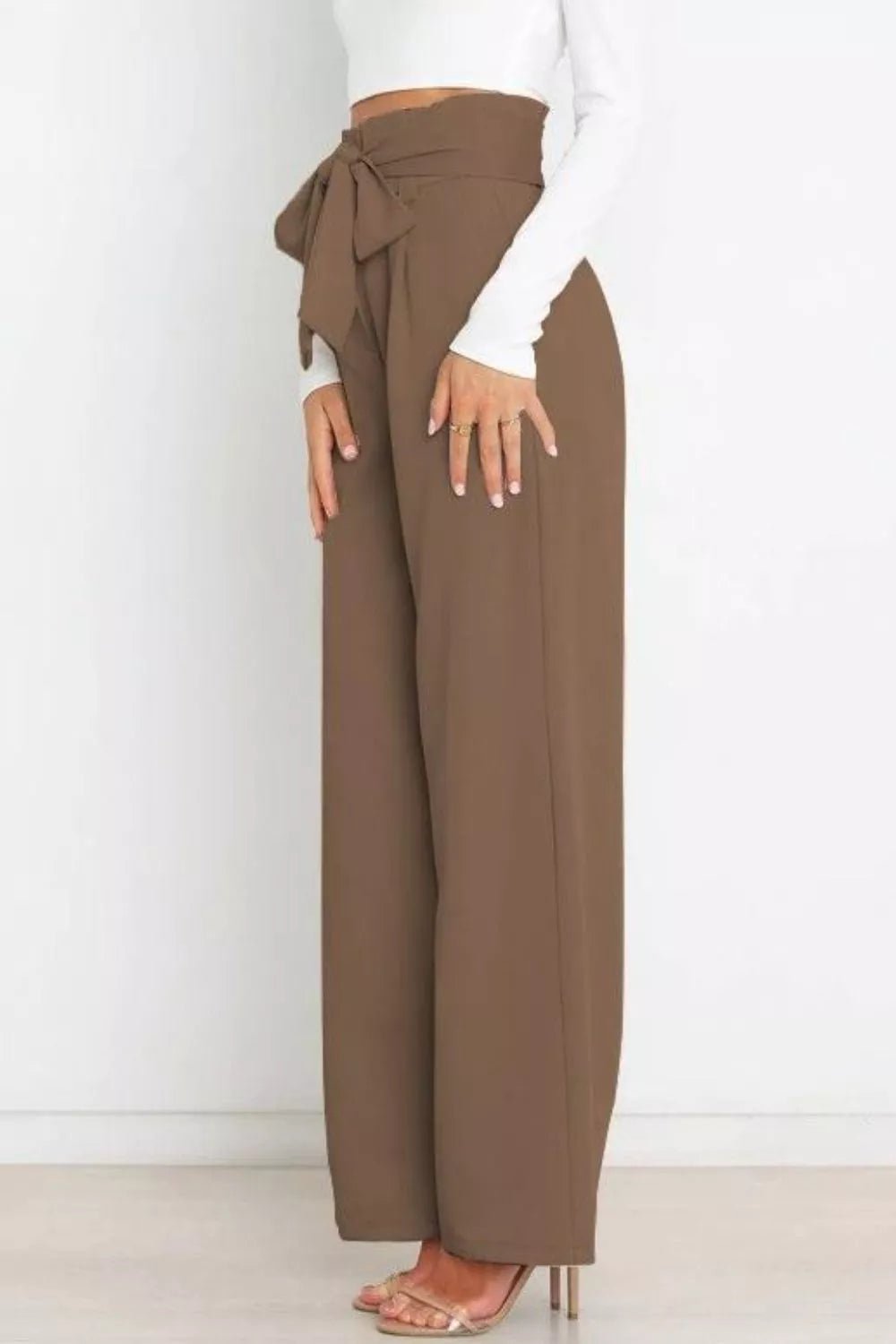 High Waist Tie Front Wide Leg Pants - Rochelle's House LLC