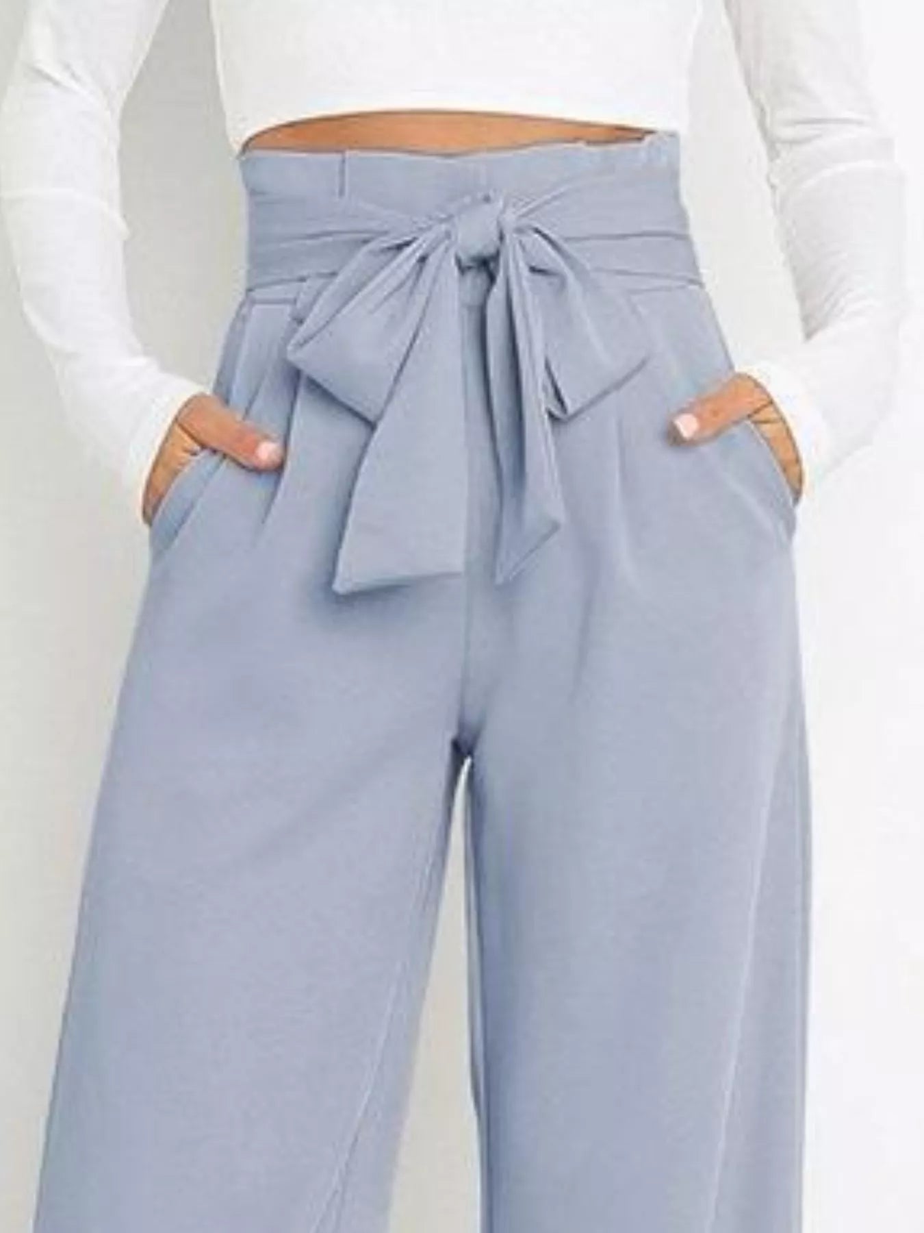 High Waist Tie Front Wide Leg Pants - Rochelle's House LLC