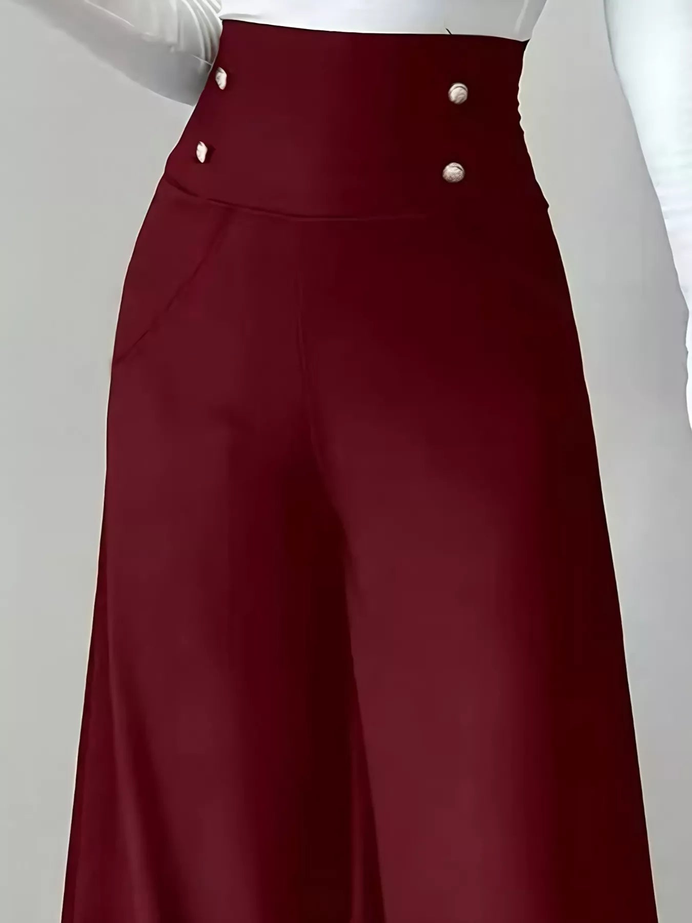 High Waist Wide Leg Button Decor Pants - Rochelle's House LLC