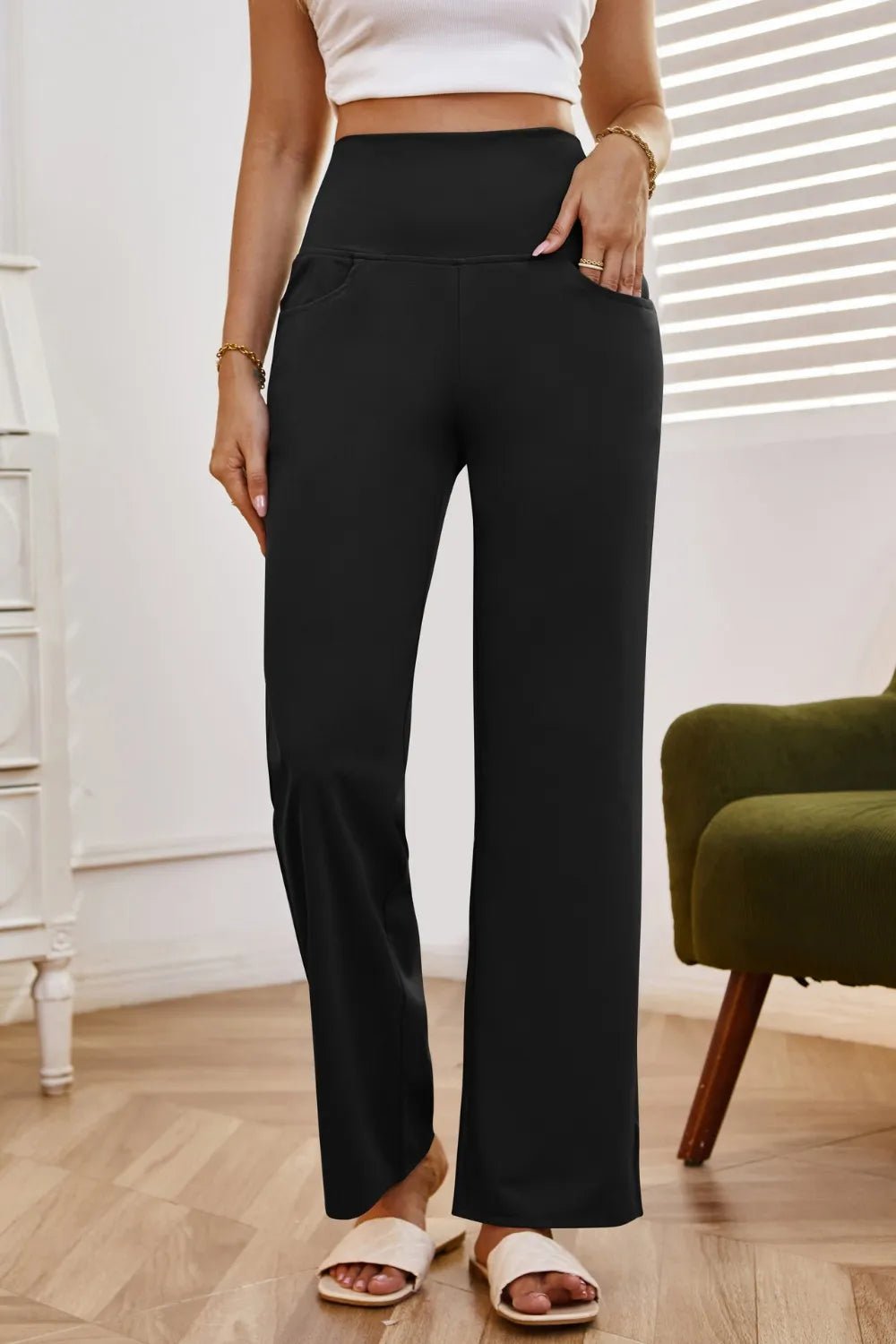 High Waist Wide Leg Pants with Pockets - Rochelle's House LLC