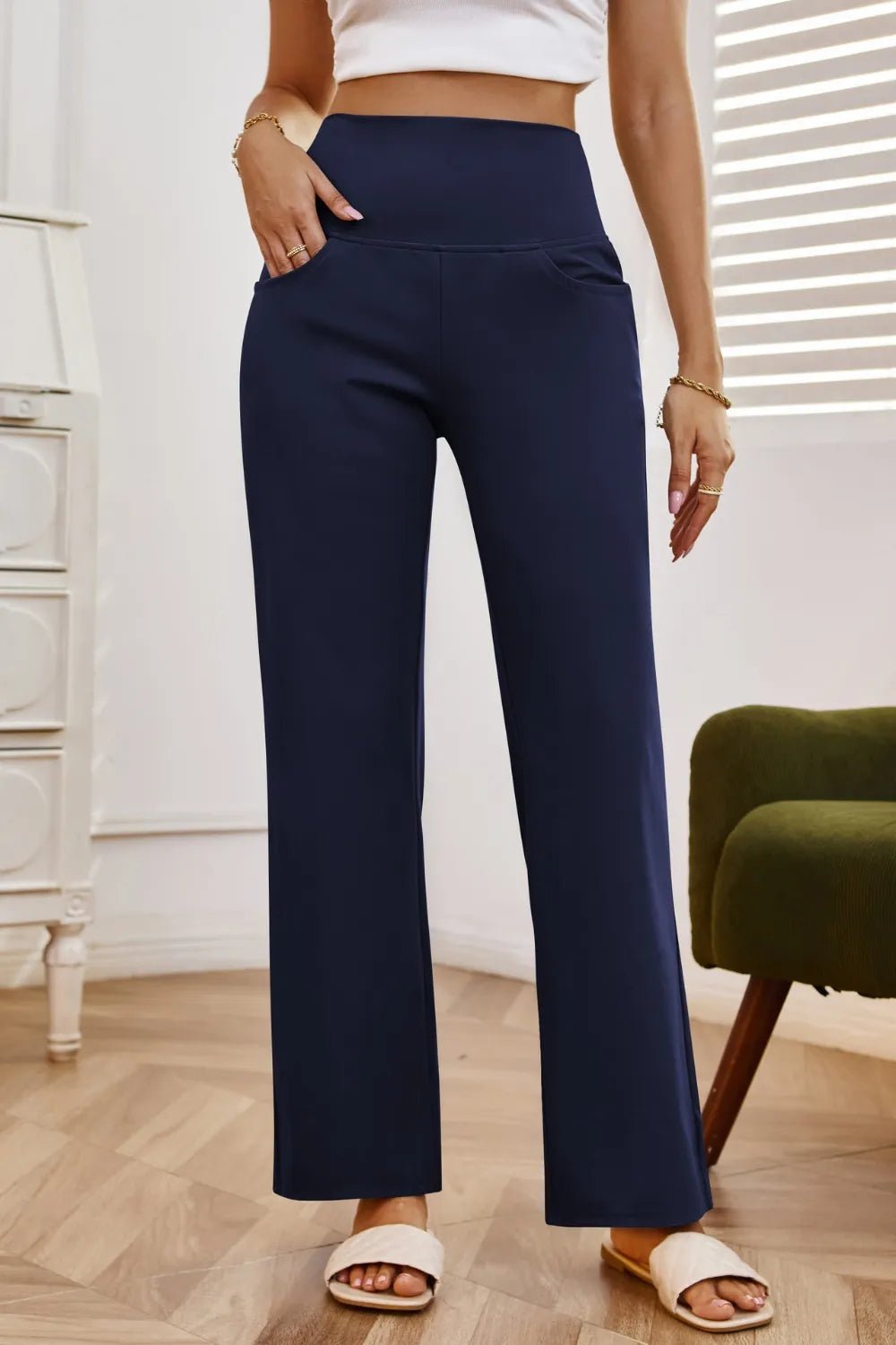 High Waist Wide Leg Pants with Pockets - Rochelle's House LLC