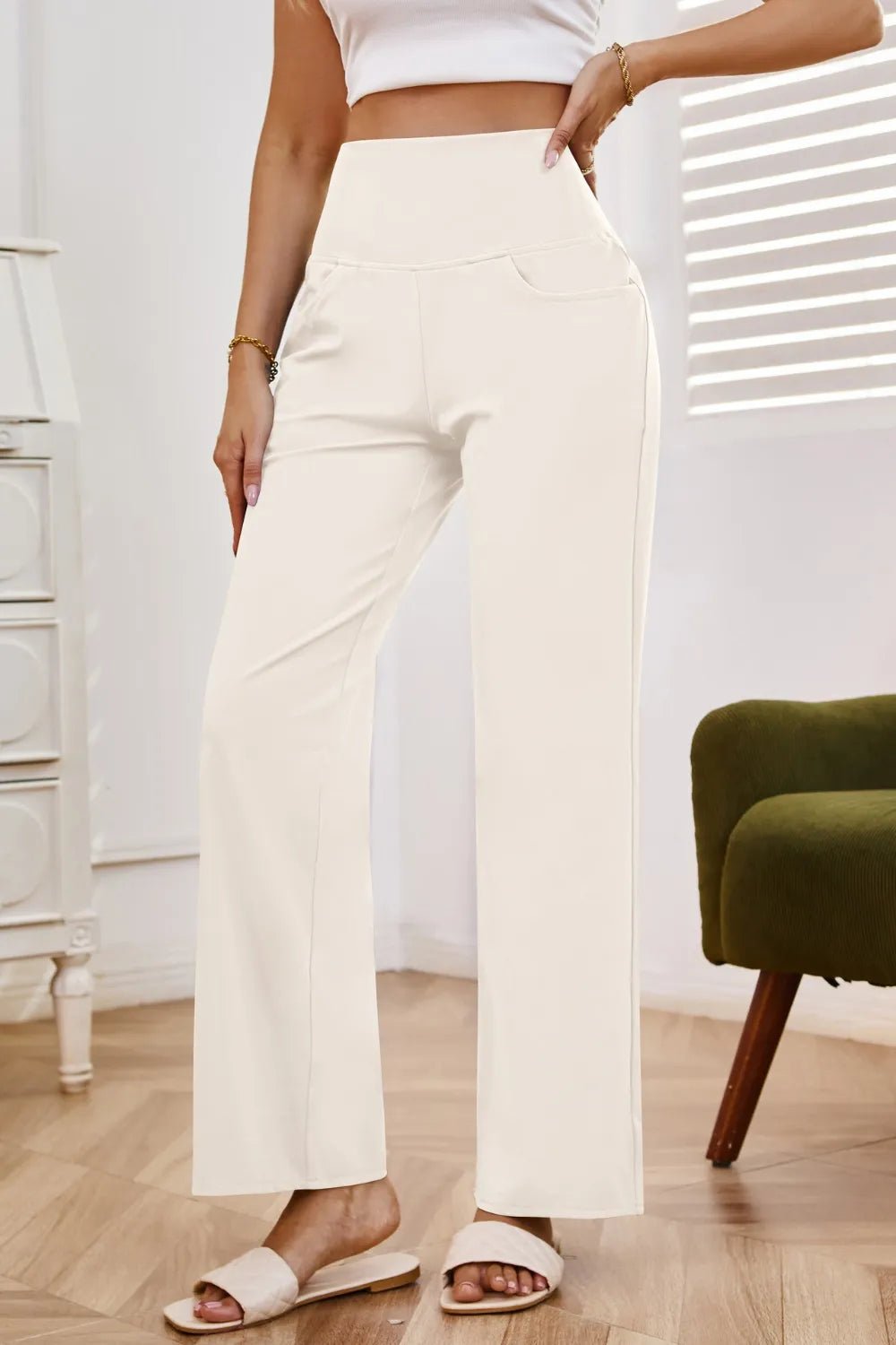 High Waist Wide Leg Pants with Pockets - Rochelle's House LLC