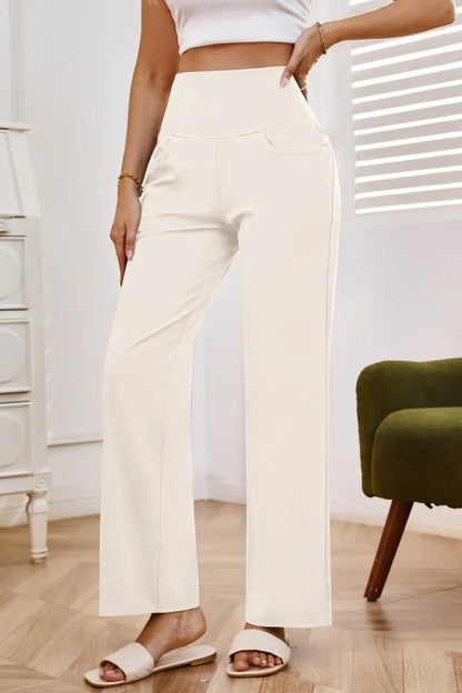 High Waist Wide Leg Pants with Pockets - Rochelle's House LLC
