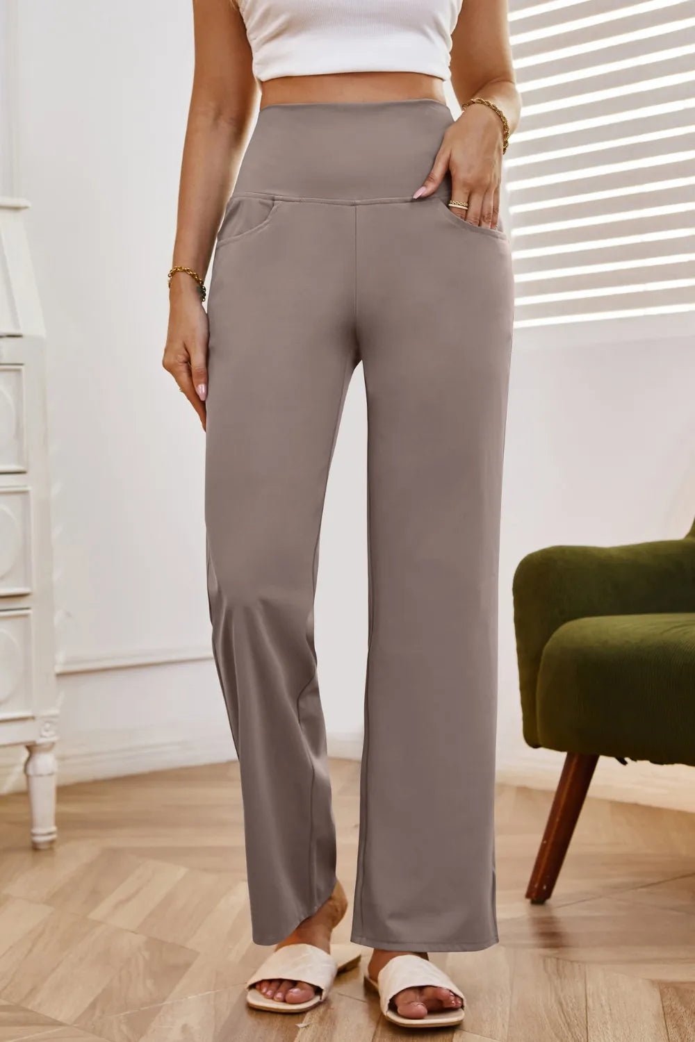 High Waist Wide Leg Pants with Pockets - Rochelle's House LLC