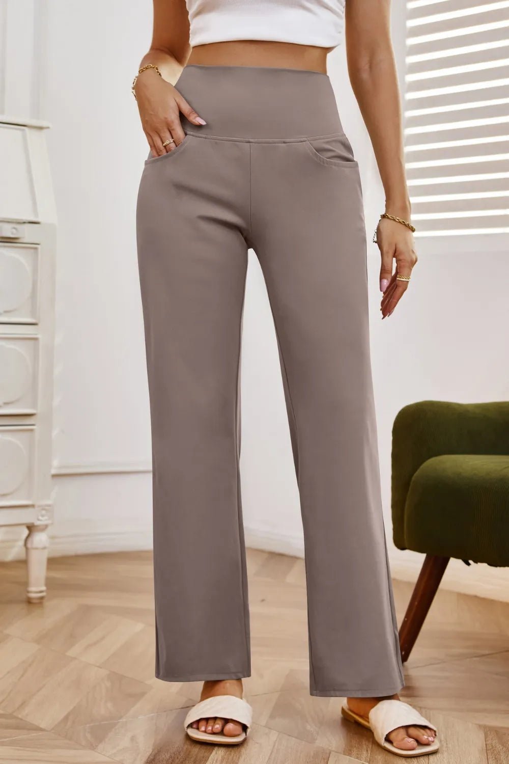 High Waist Wide Leg Pants with Pockets - Rochelle's House LLC