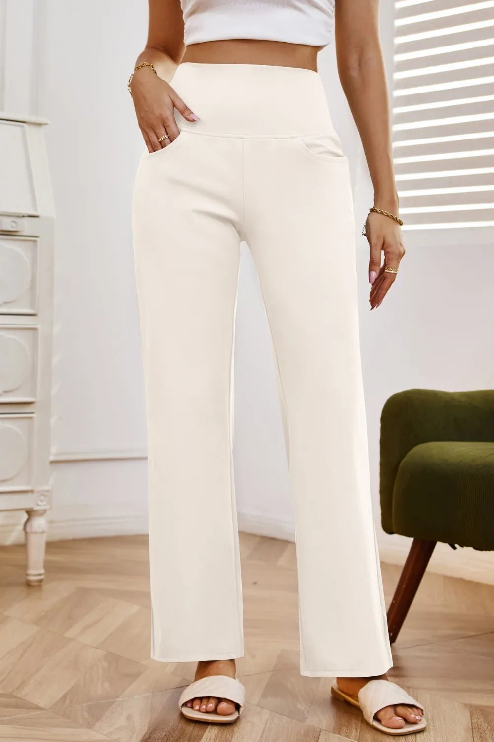 High Waist Wide Leg Pants with Pockets - Rochelle's House LLC
