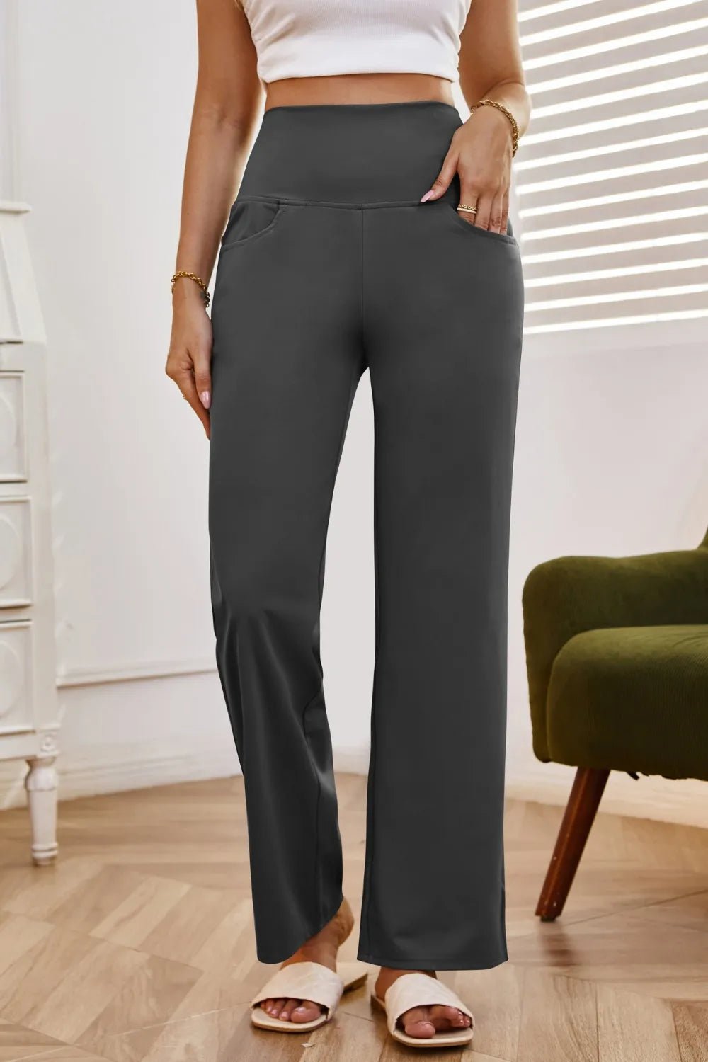 High Waist Wide Leg Pants with Pockets - Rochelle's House LLC